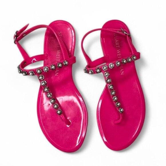 Stuart Weitzman Goldie Pearl Crystal Jelly Thong Sandal - Pink Sz US 8, EU 38.5 - Picture 3 of 15